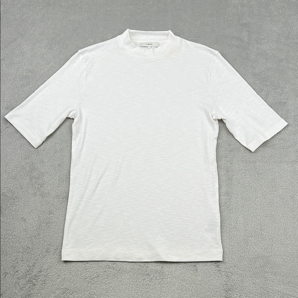 VINCE L Cotton Modal White Short Sleeve Crew‎ T Shirt